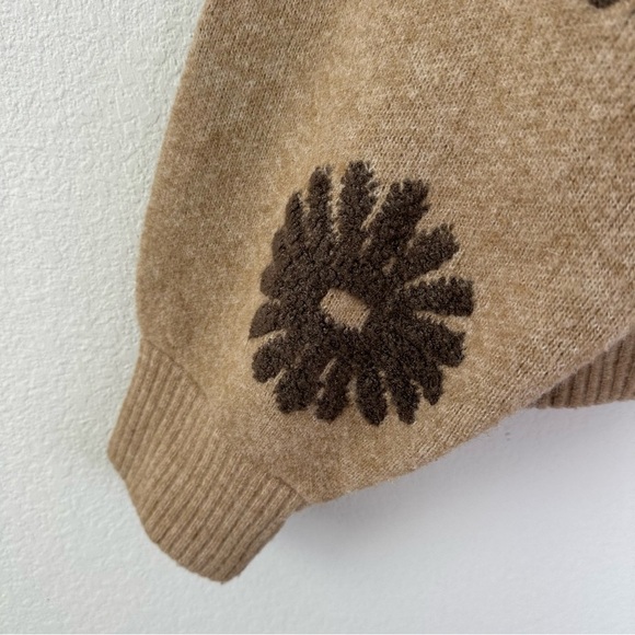 Sandro Silas Wool-Blend Floral Zip-Up Trucker-Style Knit Sweater SZ 3, L - Picture 3 of 8